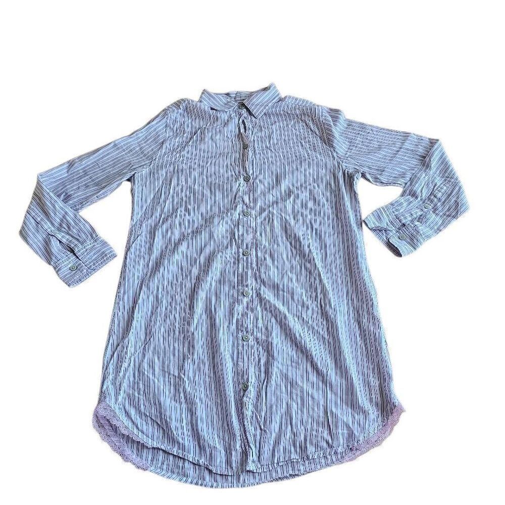 Victoria secret Sz XS pink striped lace bottom pj shirt dress